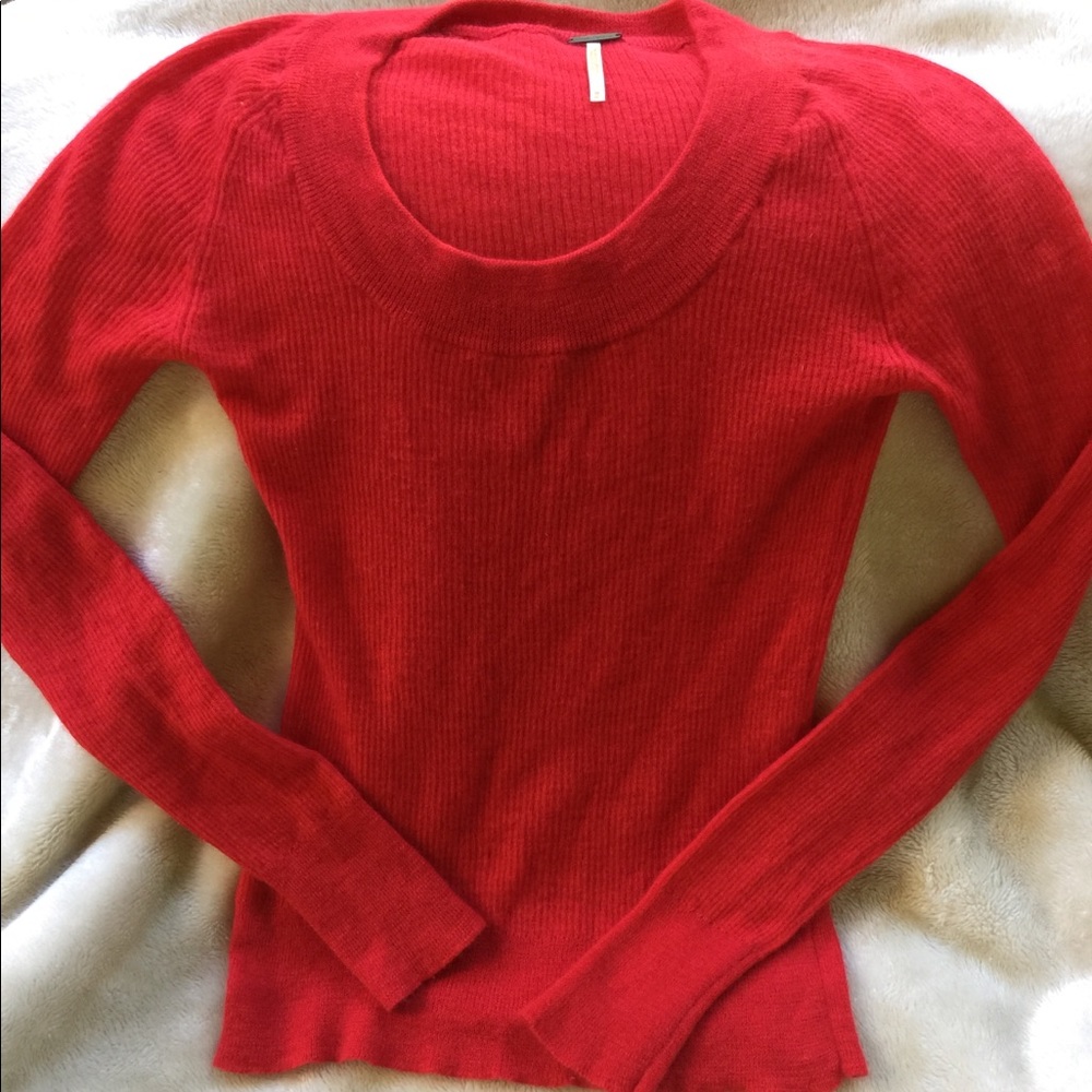 Free People Red Ribbed Sweater